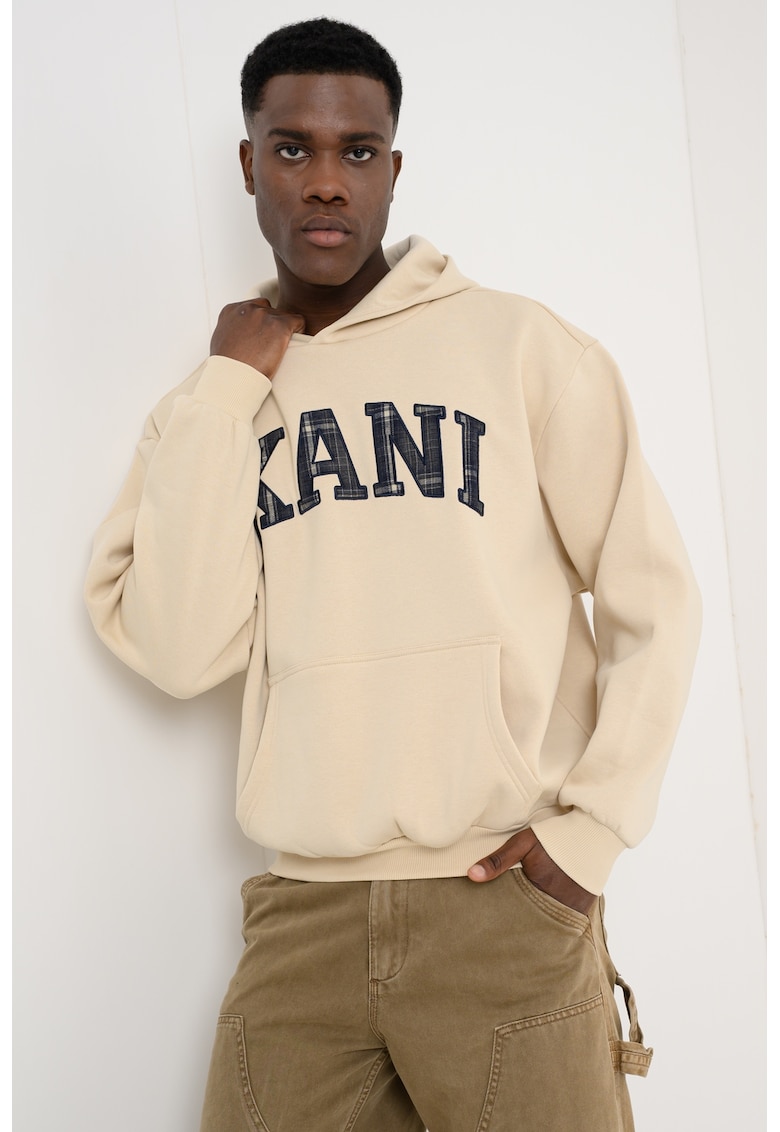 Hanorac din amestec de bumbac cu imprimeu logo - Kaki inchis/Bej deschis