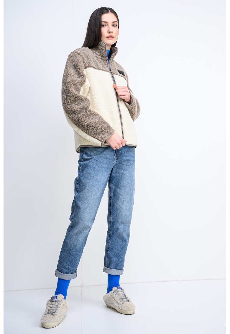Jacheta din material teddy cu model in doua tonuri