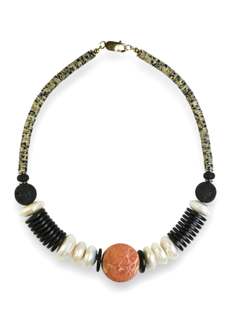 Dora Lazarof Colier cu perle si coral incuietori de aur filat 14K - Multicolor
