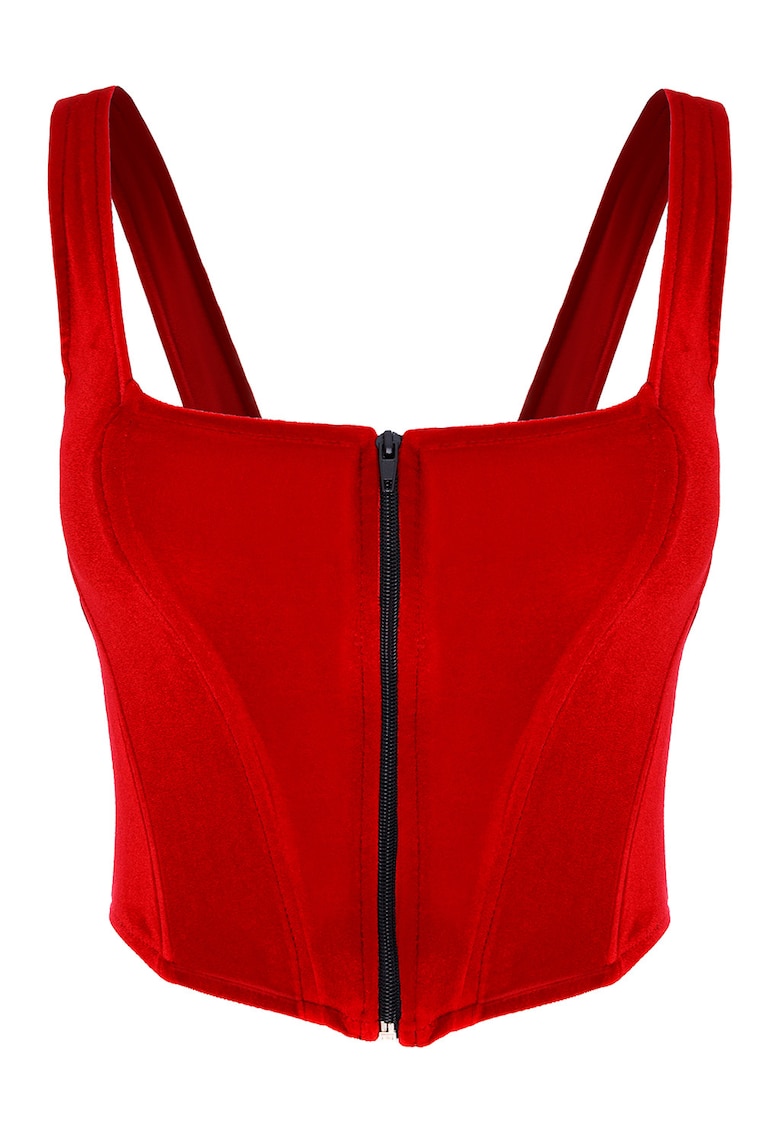Top crop catifelat cu inchidere cu fermoar