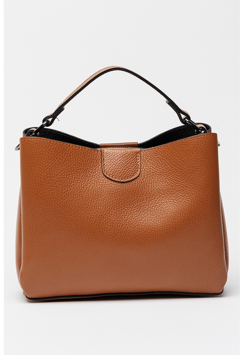 Geanta din piele cu maner si bareta detasabila - Maro cognac