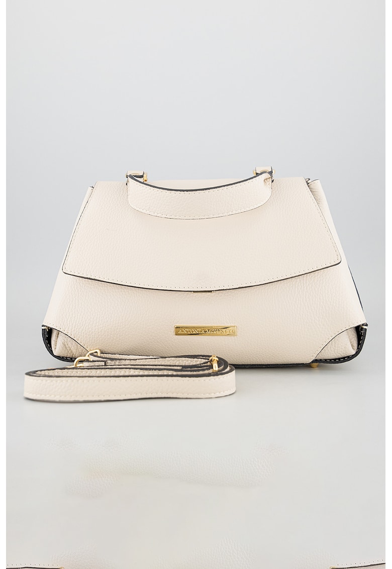 Geanta din piele cu bareta de umar detasabila - Bej deschis