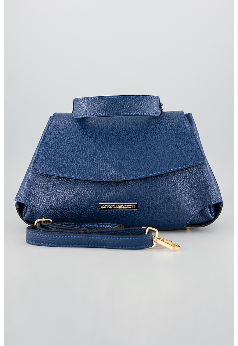 Geanta din piele cu bareta de umar detasabila - Albastru inchis