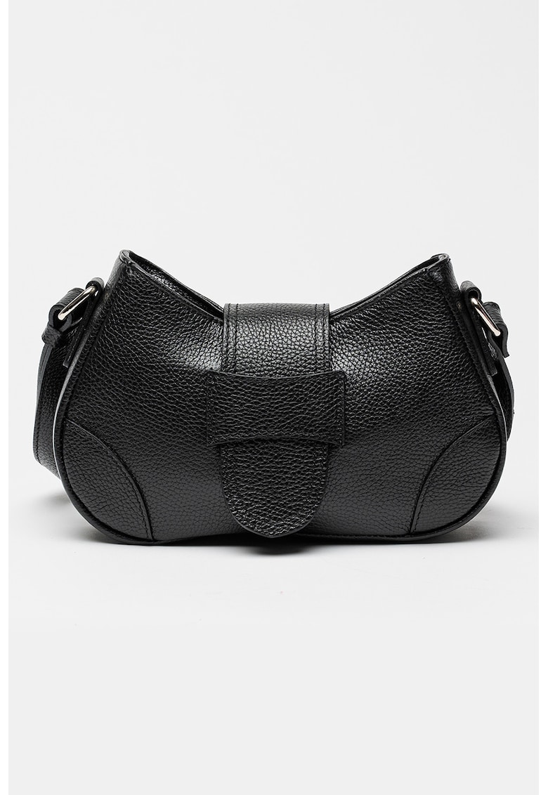 Geanta crossbody din piele cu inchidere cu clapa - Negru