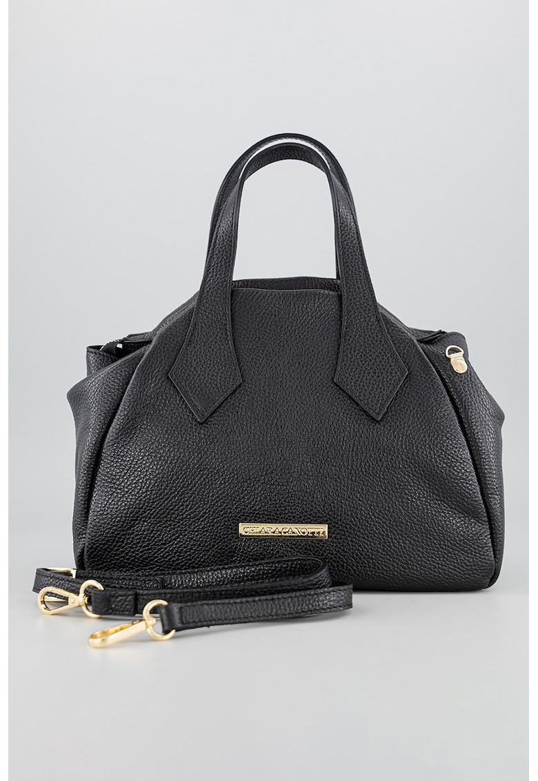 Geanta din piele cu maner si bareta detasabila - Negru