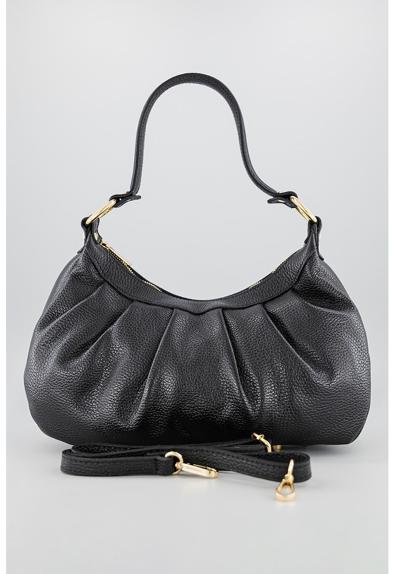 Geanta din piele cu maner si bareta detasabila - Negru