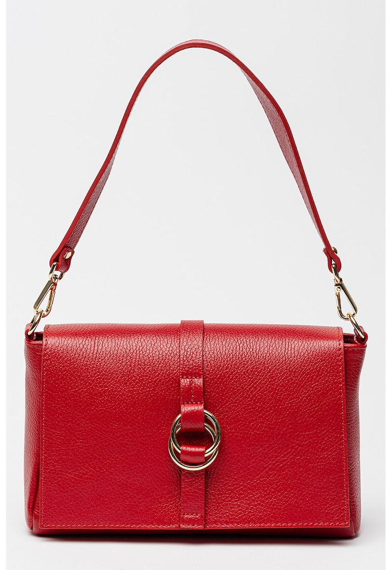 Geanta din piele cu bareta de umar si buzunar cu fermoar - Visiniu