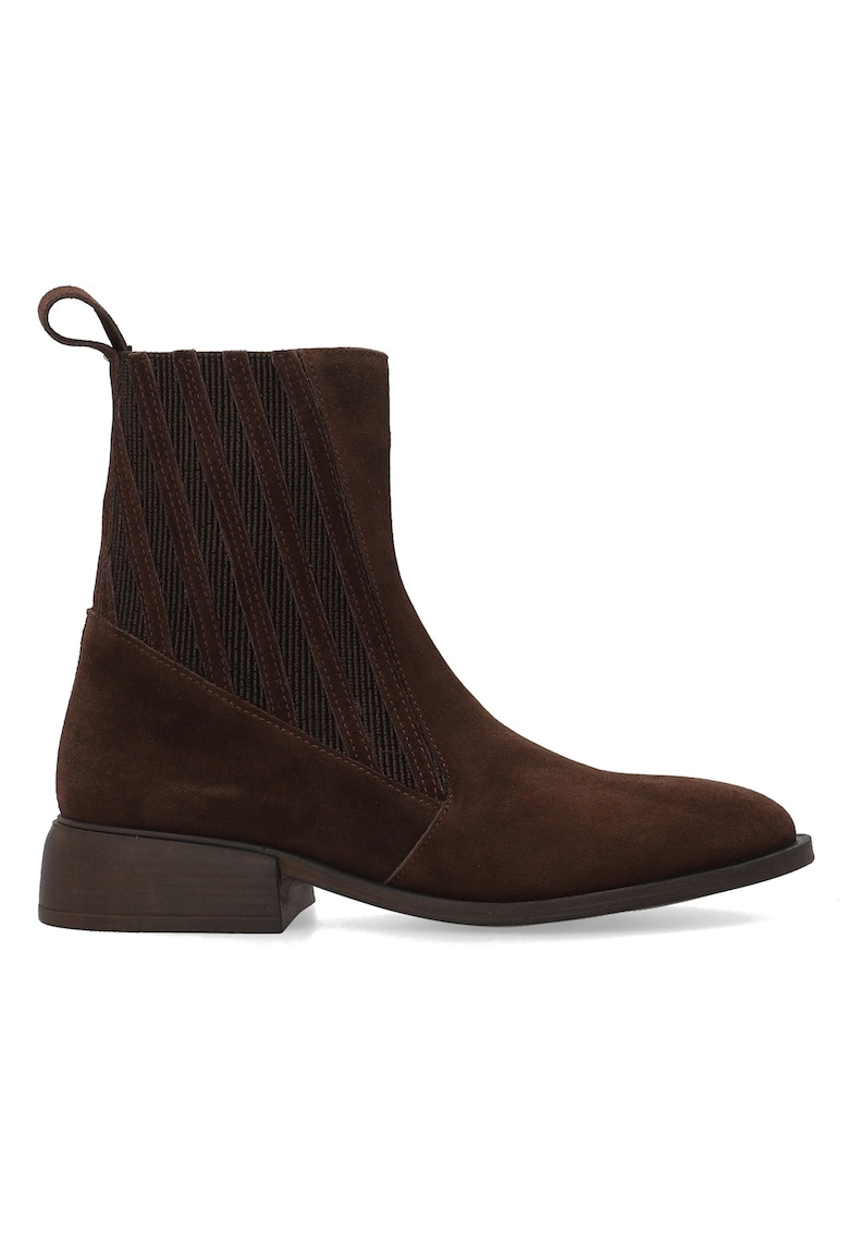 Ghete din piele intoarsa cu detalii textile