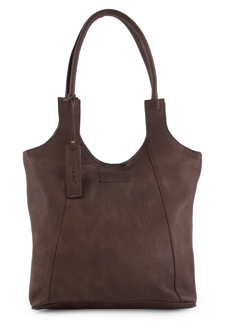 Geanta shopper din piele naturala cu logo discret