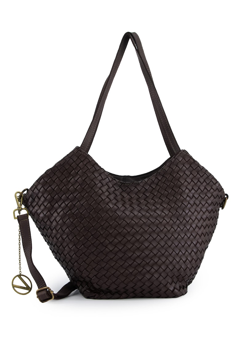 Geanta shopper din piele naturala cu aspect impletit