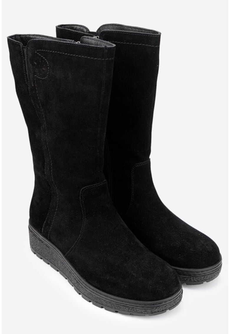 Cizme dama scurte din piele intoarsa neagra