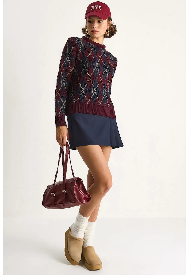 Pulovere dama - pulover tricotat - guler rotund - model diamant - multicolor - tricot -