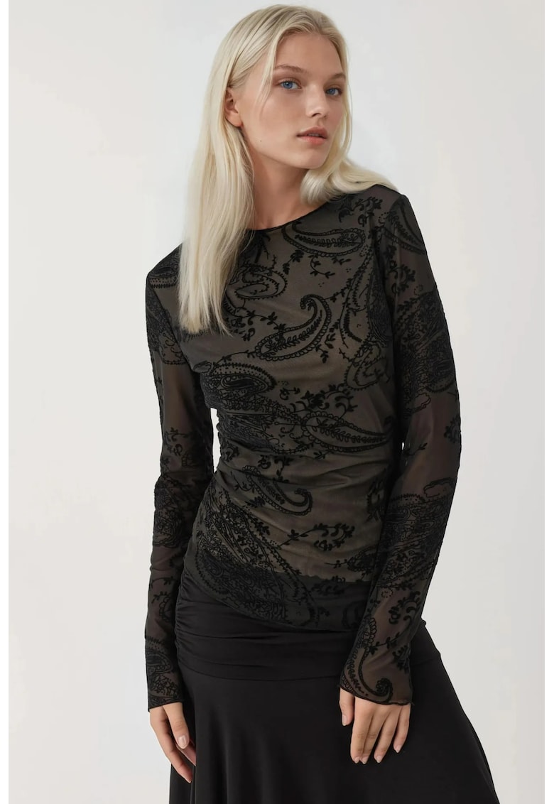 Bluza dama - asimetrica din tul cu maneca lunga - negru - jerseu