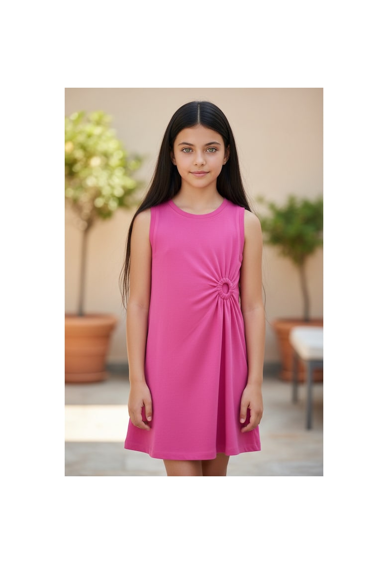 Rochie fete iDO din jerse elastic de bumbac fara maneci - unicolor - lungime deasupra genunchiului - Roz