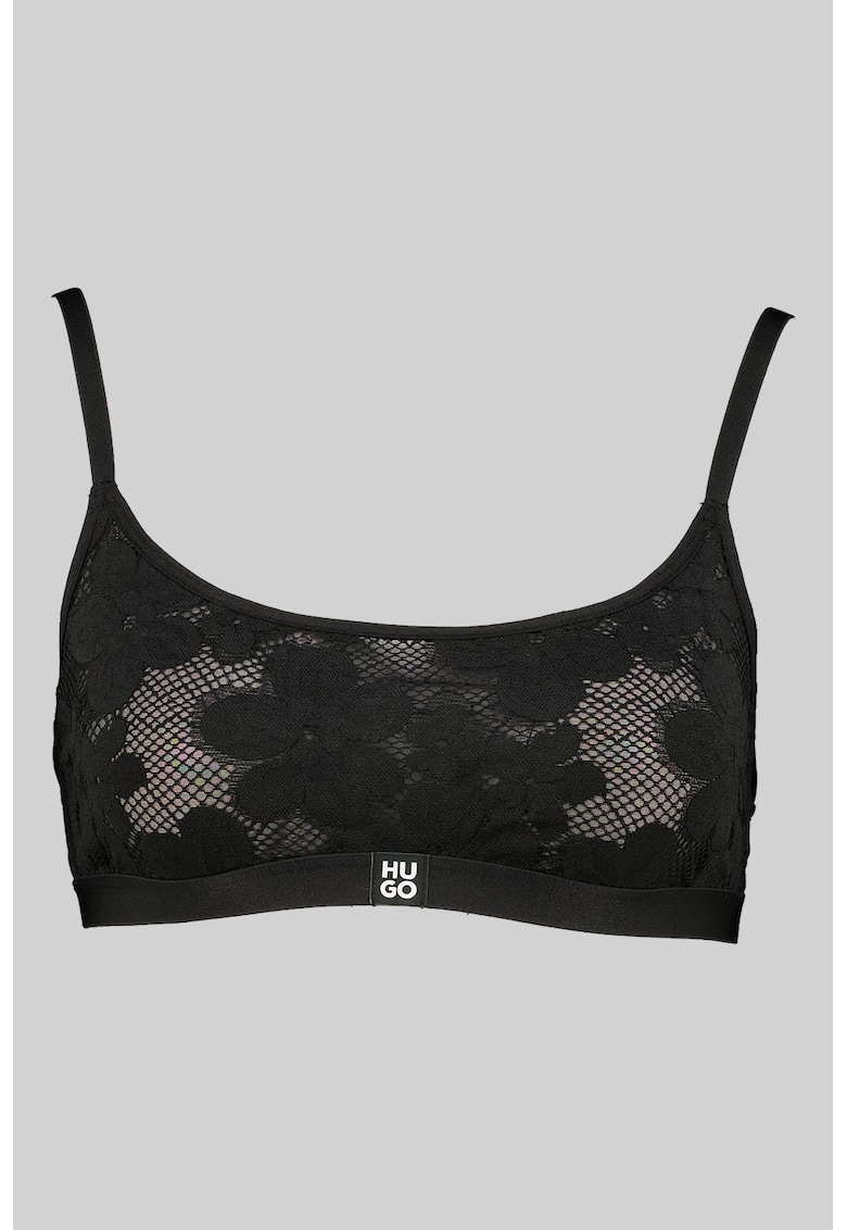 Bustiera cu dantela si flori brodate - Negru