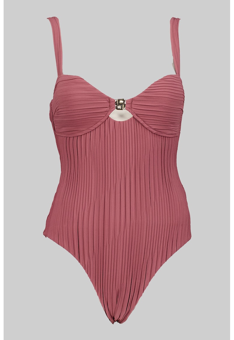 Costum de baie intreg cu burete si striatii - Rosu capsuna
