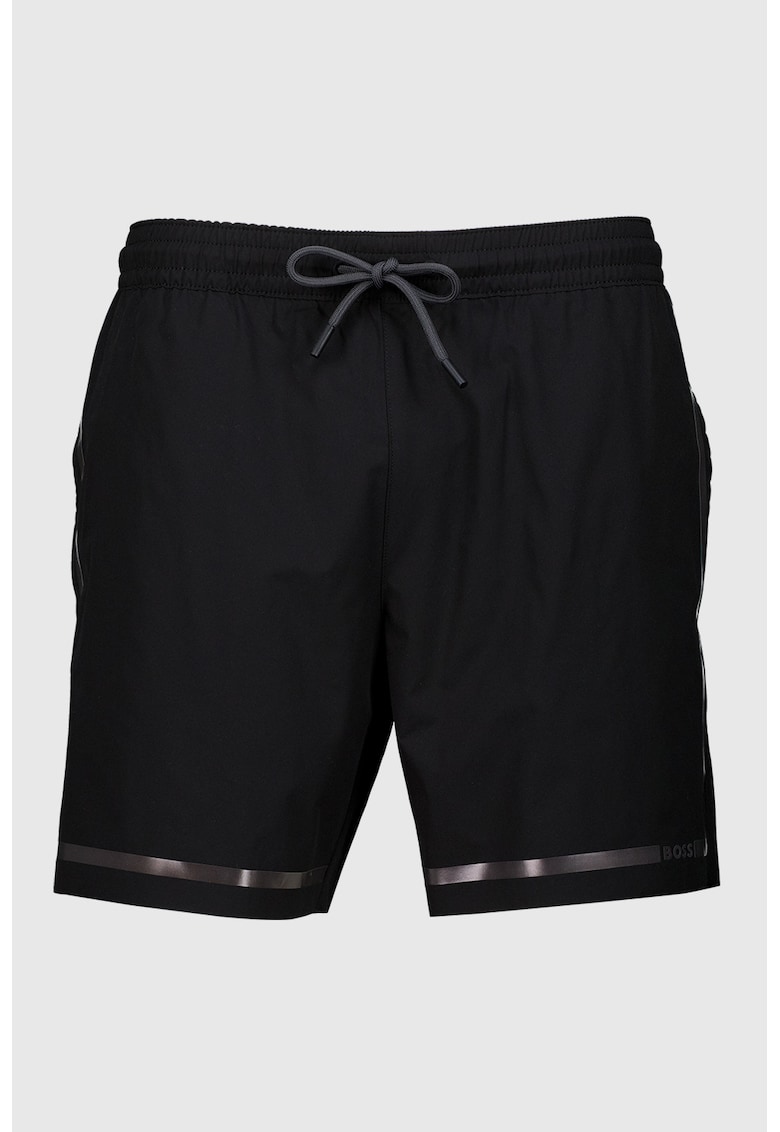 Pantaloni scurti de baie cu snur si benzi contrastante - Negru
