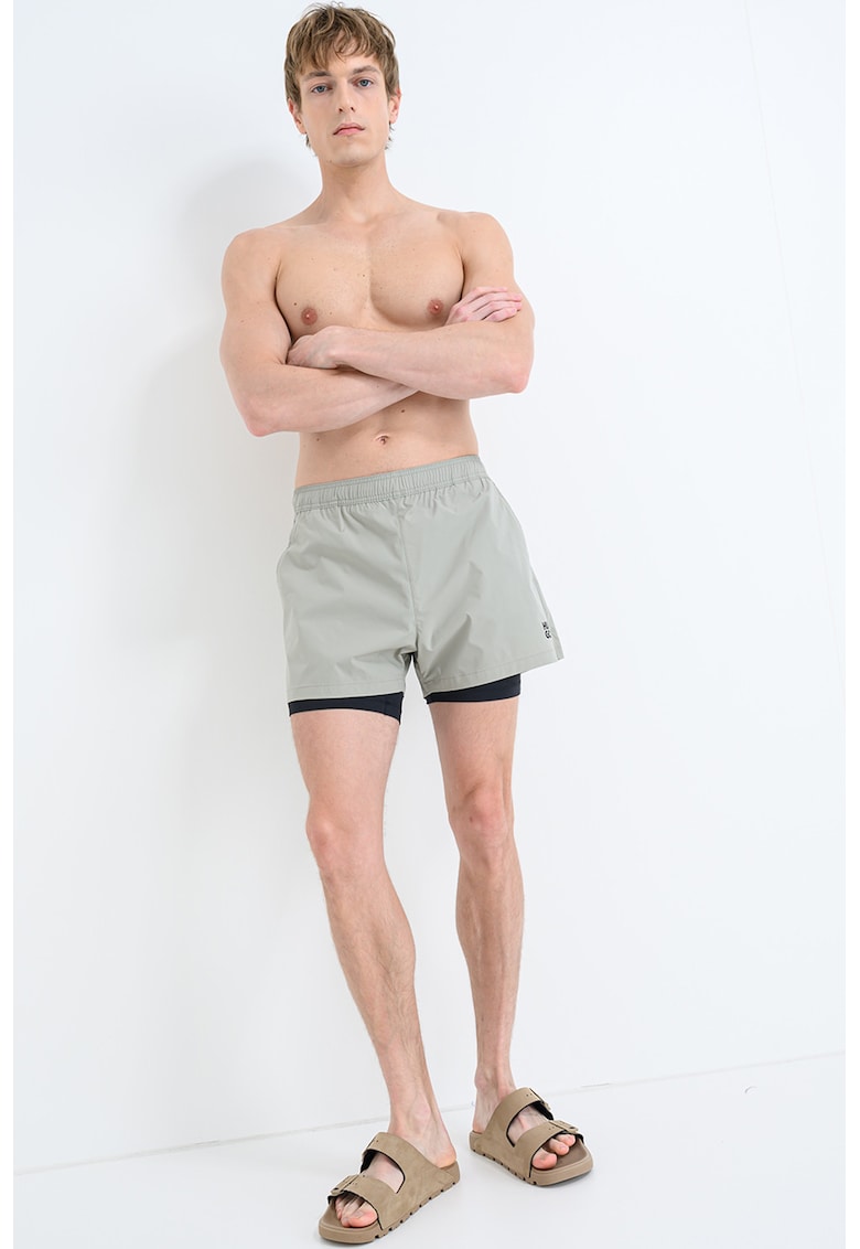 Pantaloni scurti de baie cu model 2-in-1 - Gri verzui