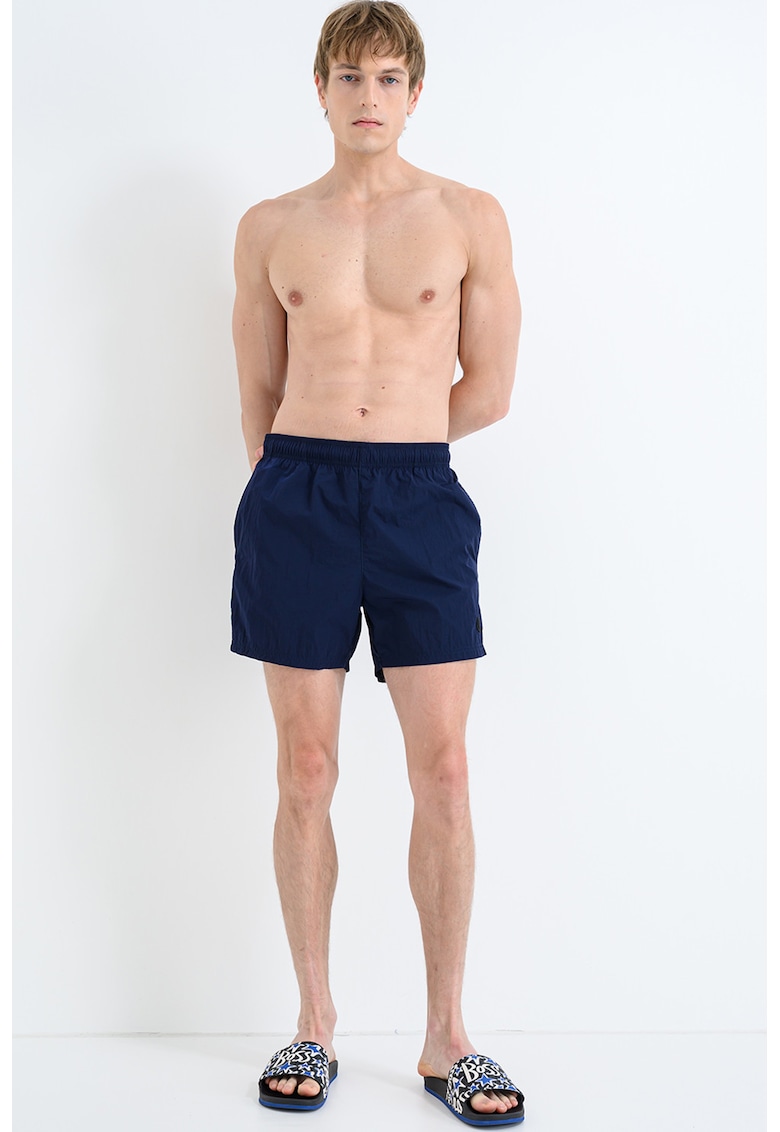 Pantaloni scurti de baie cu buzunar pe partea din spate - Bleumarin