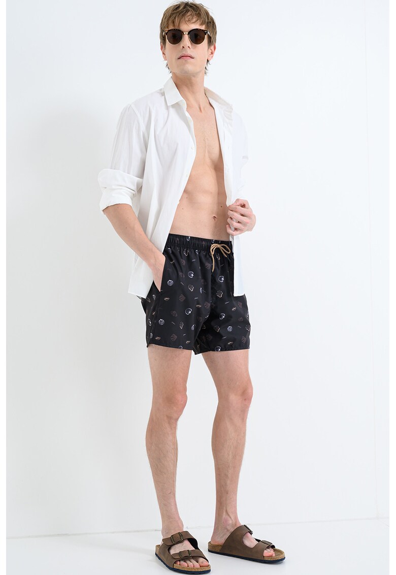 Pantaloni scurti de baie cu snur in talie - Negru