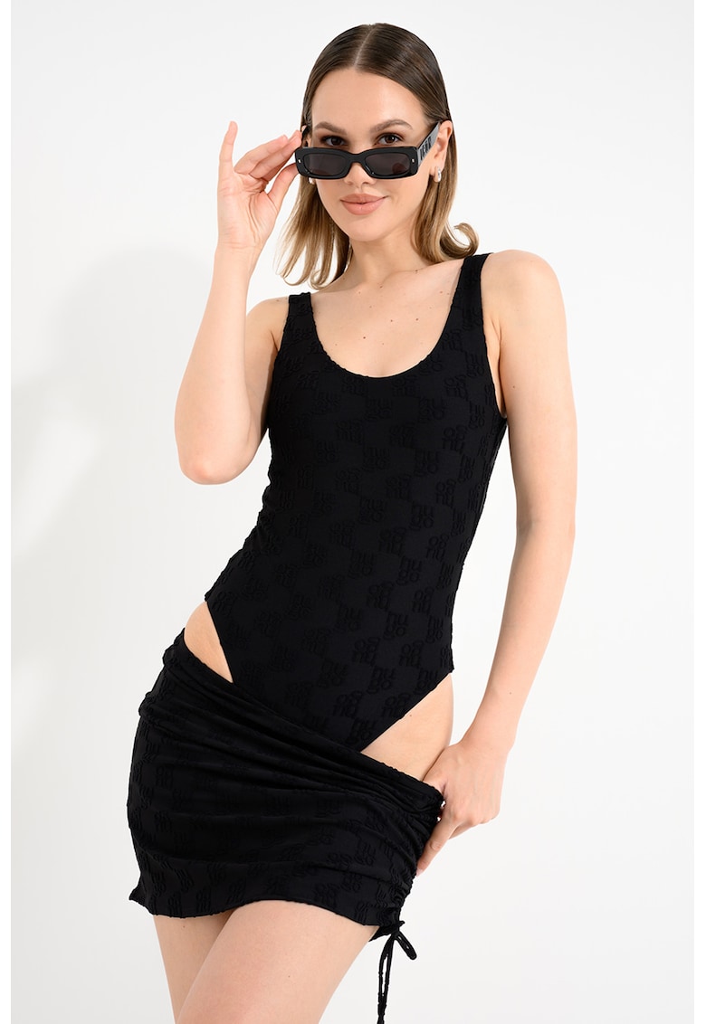 Costum de baie intreg cu model logo - Negru