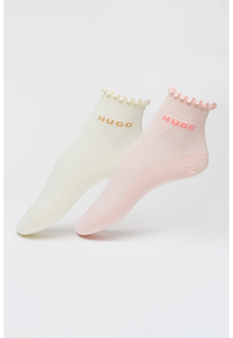 Set de sosete scurte cu logo - 2 perechi - Alb fildes/Roz