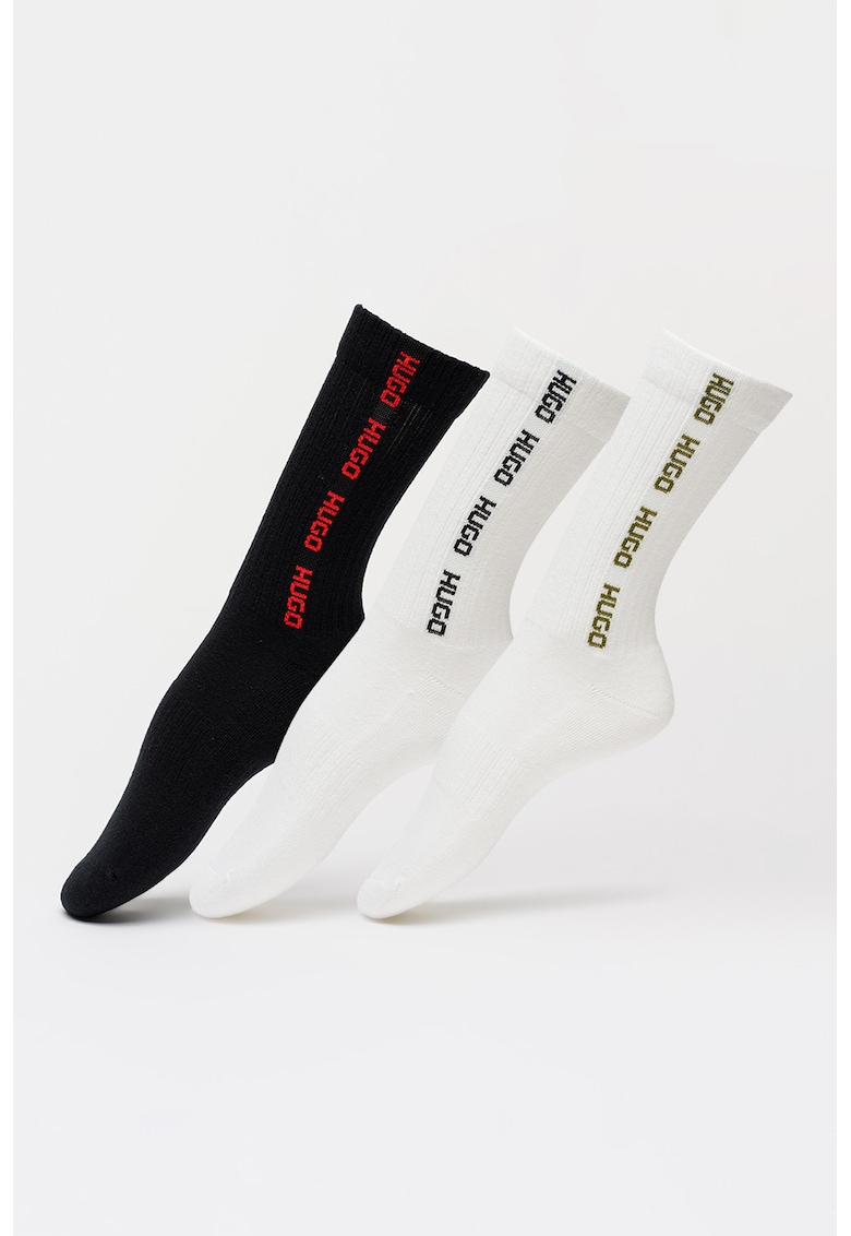 Set de sosete lungi cu model logo - 3 perechi - Rosu/Alb/Negru