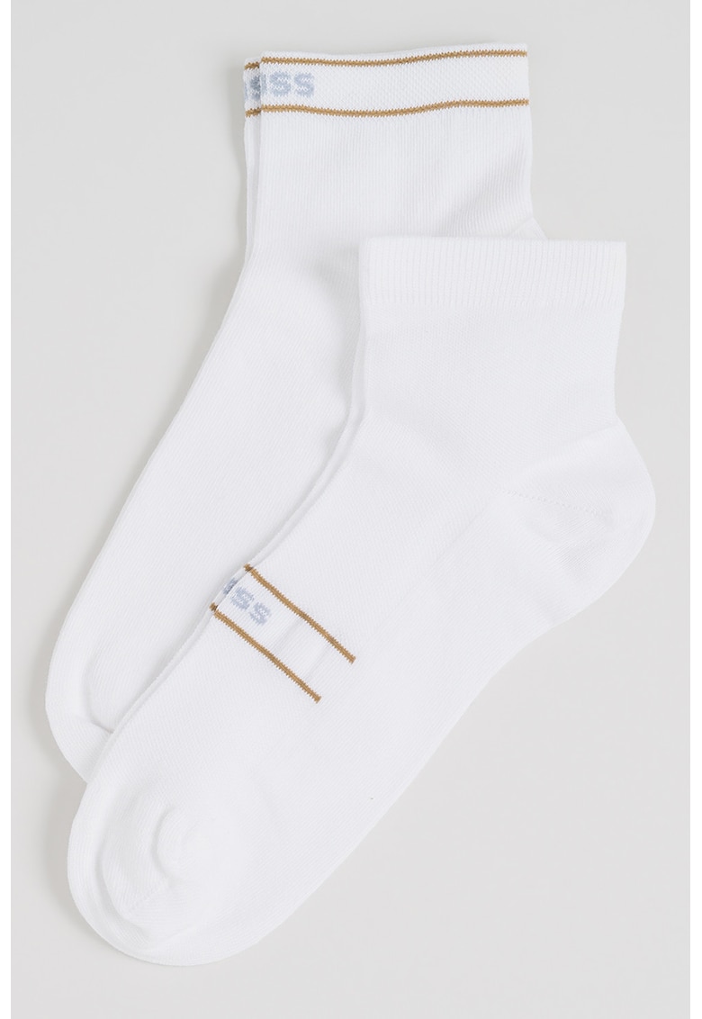 Set de sosete scurte cu imprimeu logo - 2 perechi - Maro/Alb optic