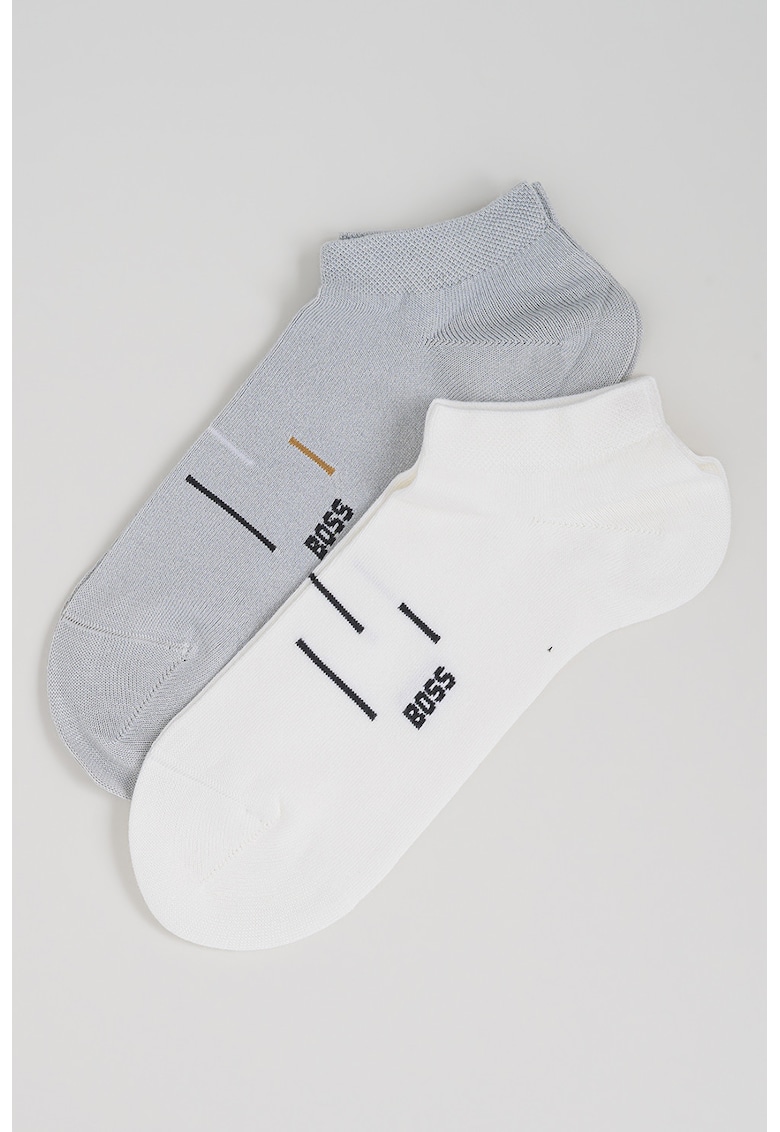 Set de sosete pana la glezna - cu logo - 2 perechi - Alb/Gri cenusiu