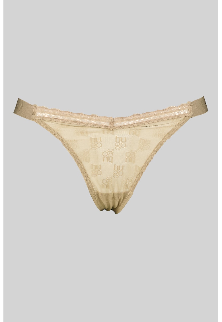 Chiloti tanga cu logo si dantela - Maro taupe