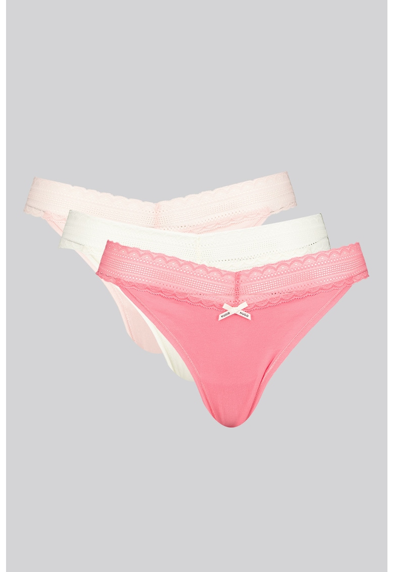 Set de chiloti tanga cu dantela - 3 perechi - Alb/Roz deschis