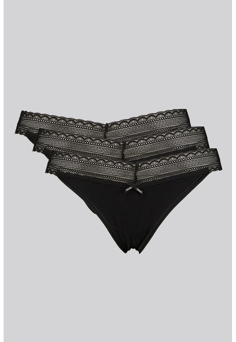 Set de chiloti tanga cu dantela - 3 perechi - Negru