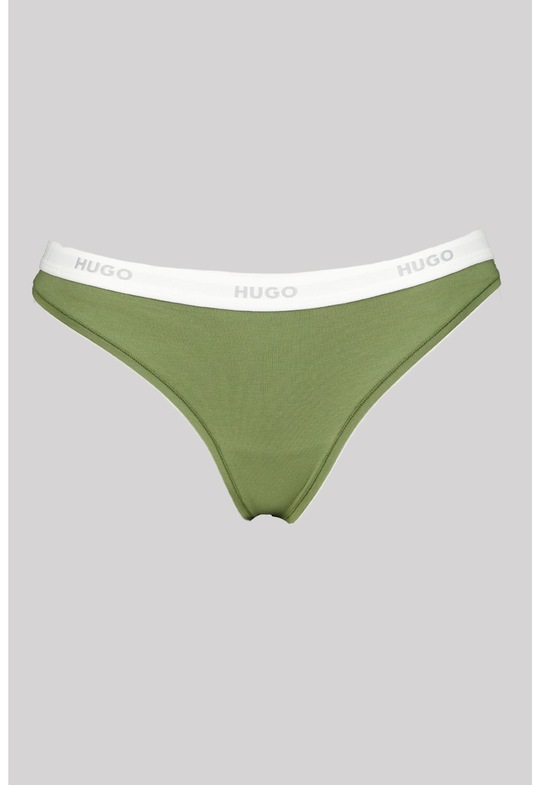 Chiloti tanga din amestec de bumbac cu banda logo in talie - Verde feriga
