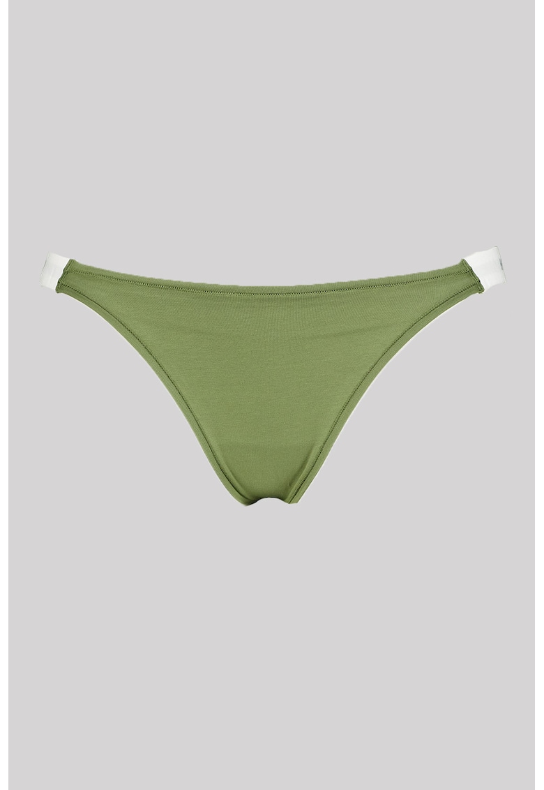 Chiloti tanga din amestec de bumbac cu banda logo laterala - Verde feriga
