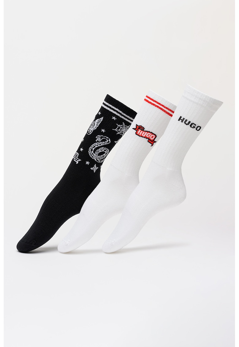 Set de sosete lungi cu model logo - 3 perechi - Rosu/Alb/Negru