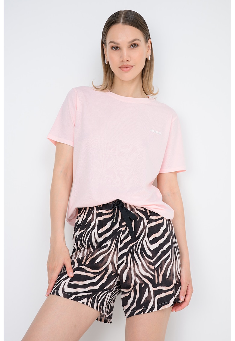 Pantaloni scurti de casa din amestec de modal cu model - Maro/Bej sampanie