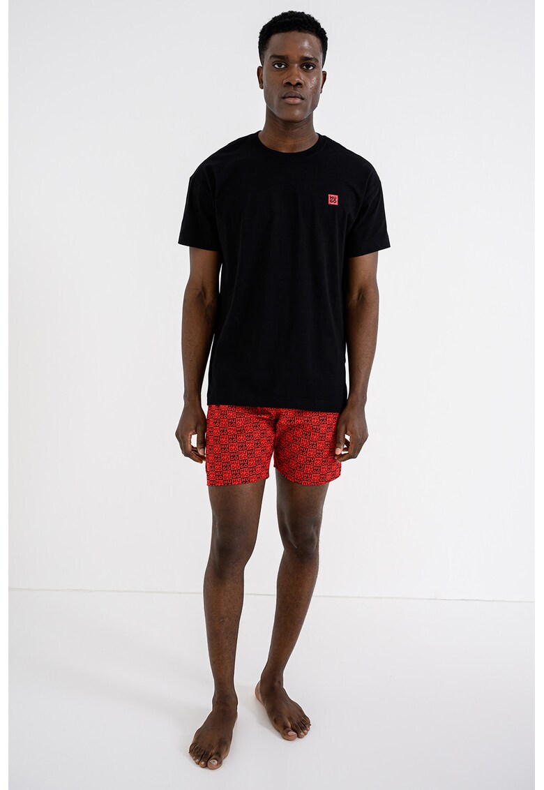 Pijama scurta din amestec de bumbac - Rosu/Negru