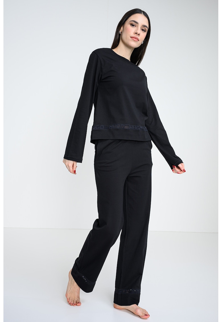 Pijama lunga din amestec de bumbac - Negru
