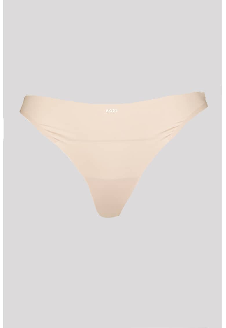 Chiloti tanga fara cusaturi cu logo discret - Bej deschis