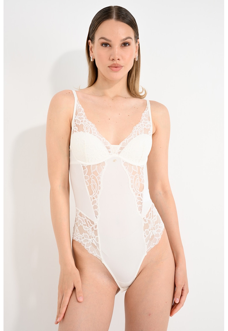 Body din dantela cu cupe cu burete - Alb