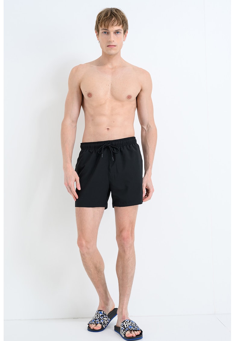 Pantaloni scurti de baie cu buzunare laterale si model uni Beachbar - Negru