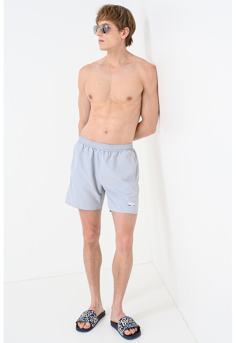 Pantaloni scurti de baie cu logo Swordfish - Gri deschis