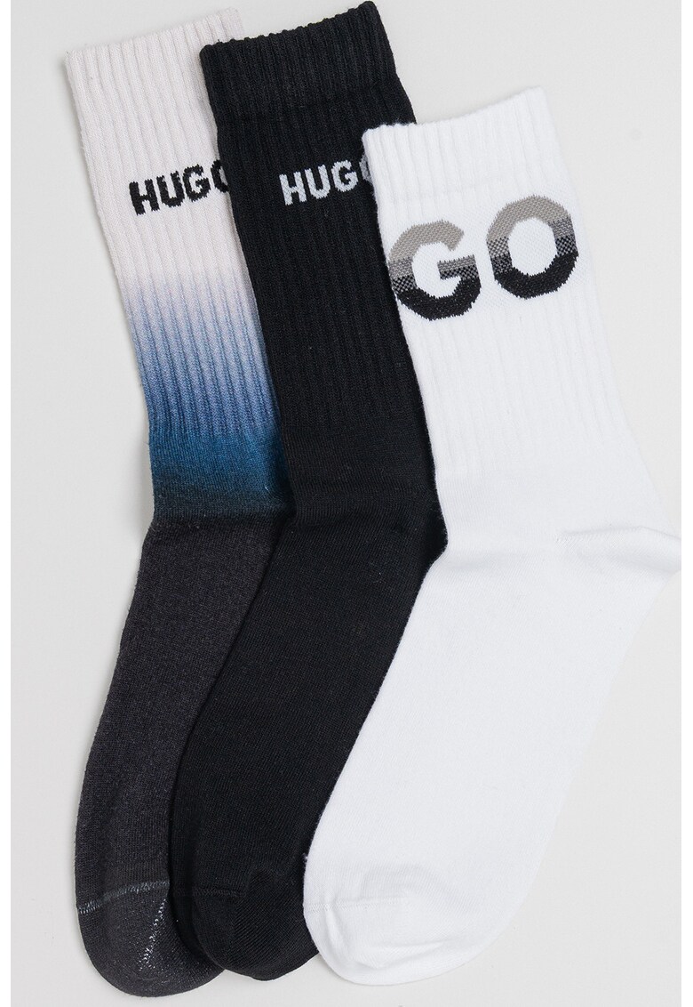 Set de sosete lungi cu model - 3 perechi - Negru/Crem