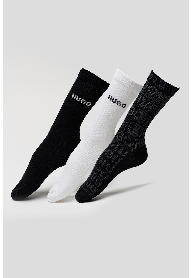 Set de sosete lungi din amestec de bumbac - 3 perechi - Alb/Gri carbune/Negru