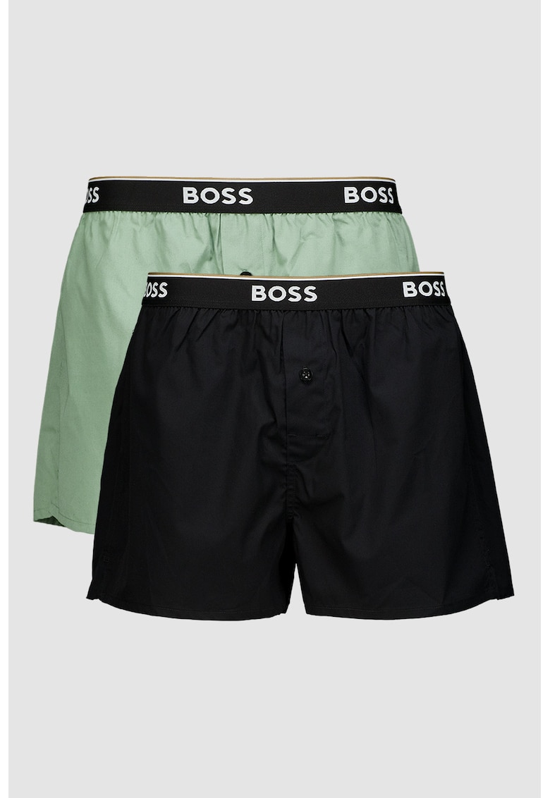 Set de boxeri cu banda logo in talie - 2 perechi - Negru/Verde pal