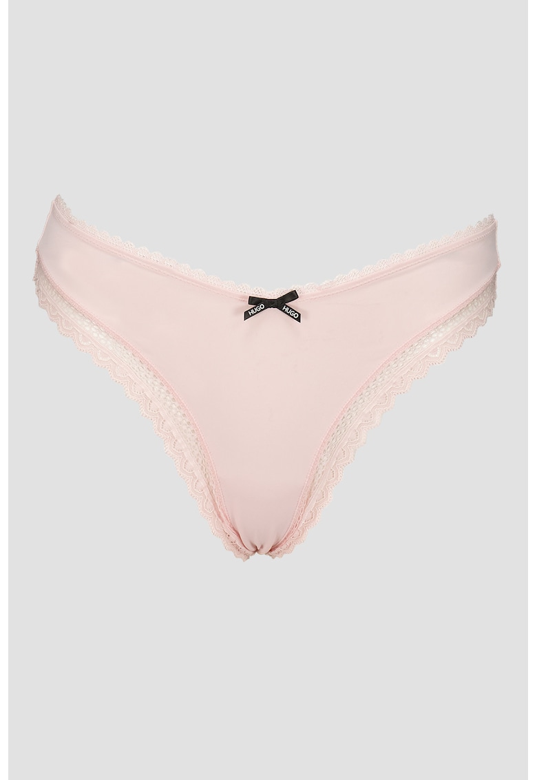 Chiloti tanga cu garnituri de dantela si imprimeu - Piersica