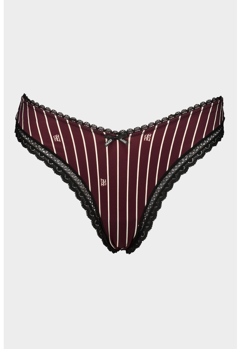 Chiloti tanga cu garnituri de dantela si imprimeu - Rosu/Negru