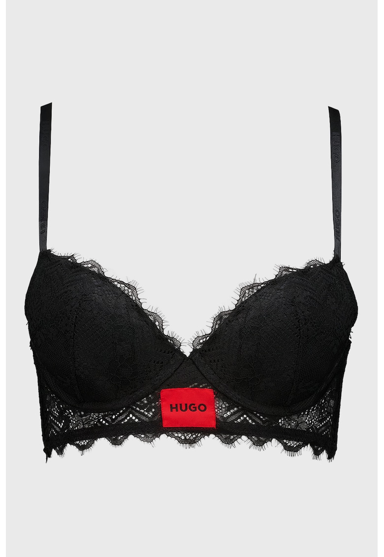 Sutien push-up cu strat exterior din dantela - Negru