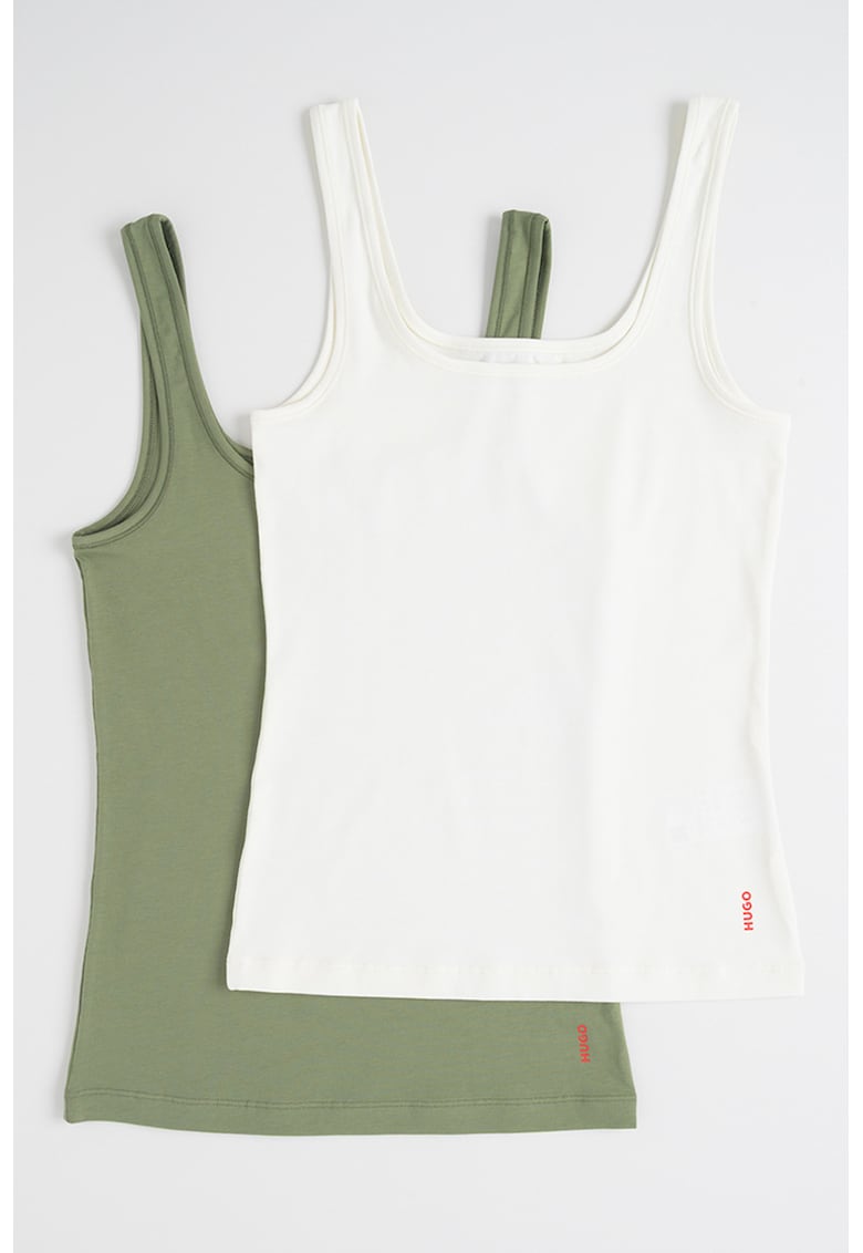 Set de top-uri de casa cu croiala slim-fit - 2 piese - Alb/Verde masliniu