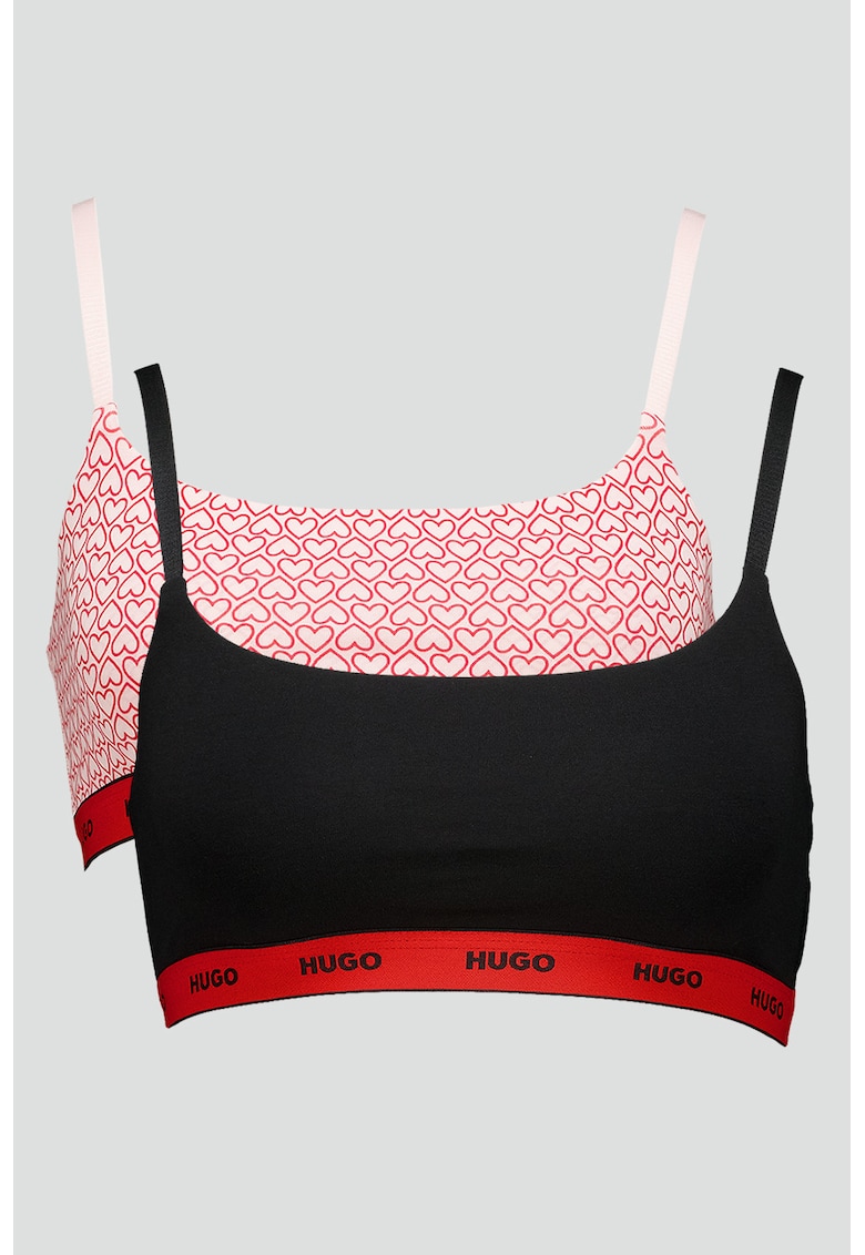 Set de bustiere din amestec de bumbac cu banda logo - 2 piese - Rosu/Negru